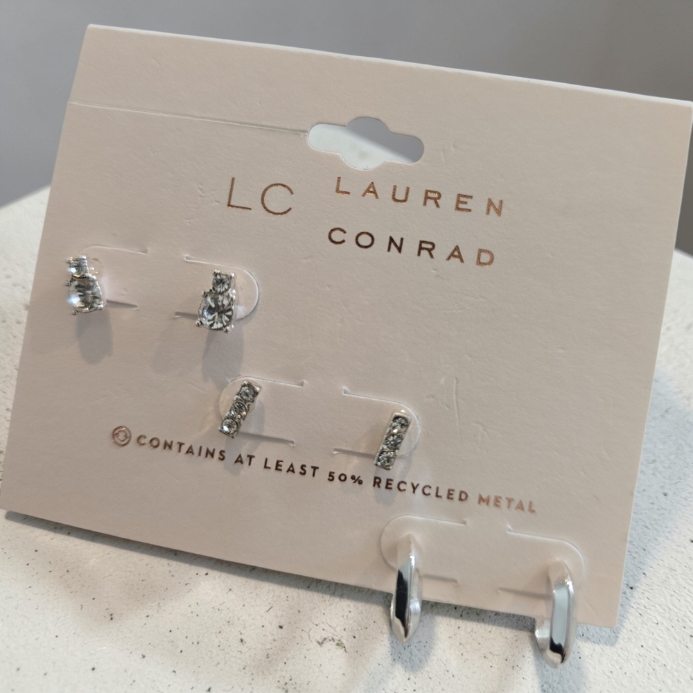 LC Lauren Conrad Silver Earring Trio - Picture 4 of 4